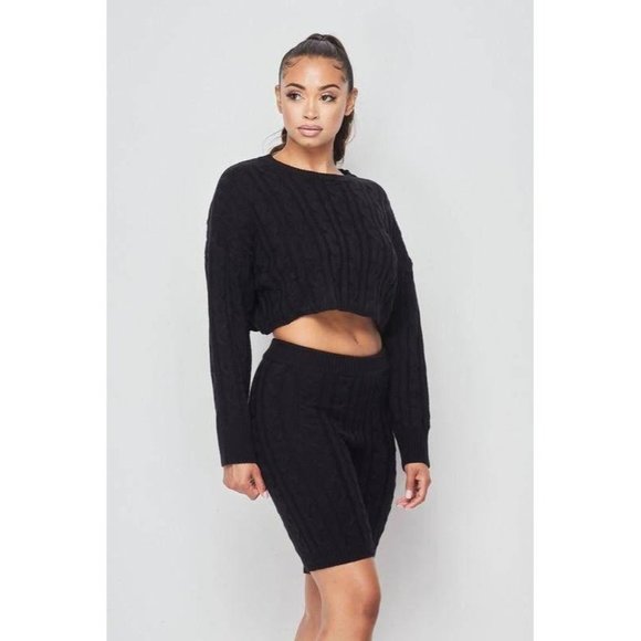Cable Knit Crop Top Short Set - Picture 3 of 7